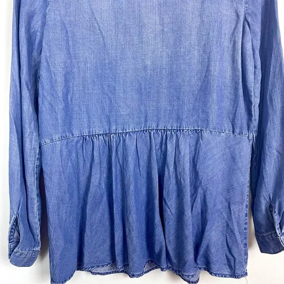 NWT Saks Fifth Avenue Chambray Lace Up Peasant Style Blouse Blue Women's Size XS - Picture 7 of 10